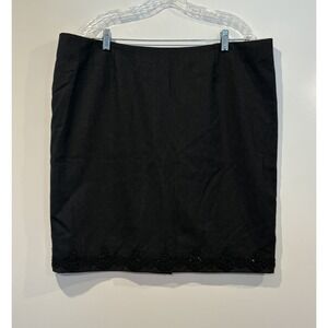 Koos Van Den Akker New York Black Wool Pencil Skirt Beaded Soutache Trim 14-16